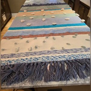 Anthropologie All Roads Throw Blanket Cozy Bohemian Bedding Cottage Core Blue